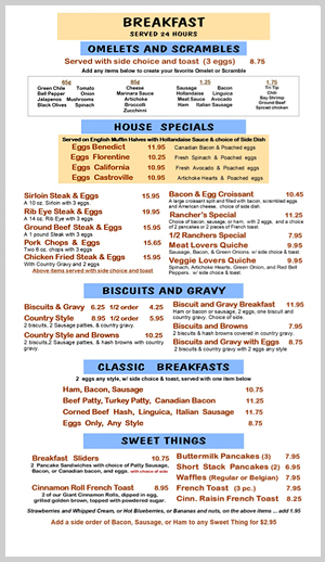 Gold 'N Silver Inn - Reno - Menu